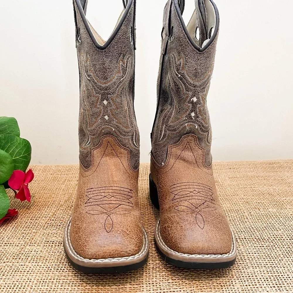 Old West Kid’s Western Cowboy Boots Unisex 9.5D Vintage Tan